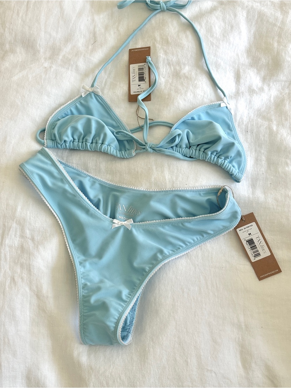 NWT! Tan Lines Swim Light Blue Triangle Bikini Set